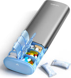 Vaydeer Metal 7 Day Pill Organizer 2 Times a Day – AM PM Weekly Travel Pill Case with Moisture-Proof Desiccant, Airtight Large Capacity Pill Box for Vitamins, Medications & Supplements (Grey)