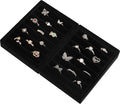 DesignSter Small Jewelry Tray-Ring Organizer 2PCS Premium Velvet Rings Earrings Display Tray Storage Insert Holder for Jewelry Box, Drawer, Dresser (8 Slots, Black)