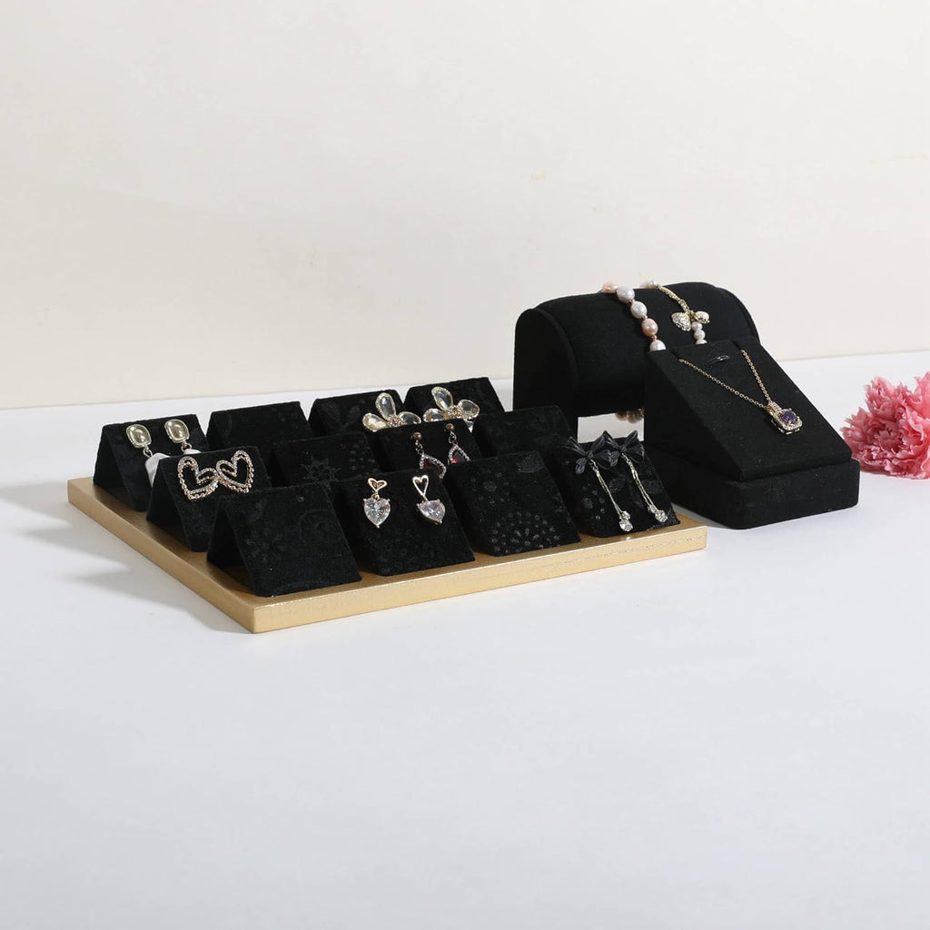 GemeShou Golden coated earring display stand for selling, velvet stud earring holder for jewelry display, Jewlery earring storage organizer tray, studs holder jewelry organizer【Earring holder-Black】