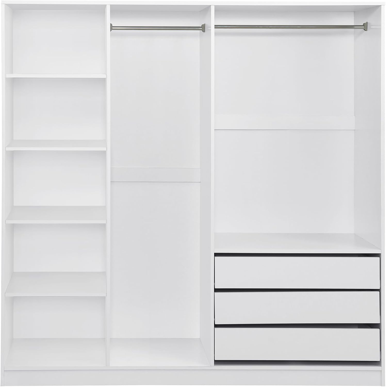 Merax Doorless Wooden Storage Wardrobe with Shelves and 3 Drawers, Functional Clothes Cabinet for Bedroom, Apartment
