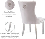 Velvet Dining Chairs Set of 2, Upholstered Dining Room Chairs with Back Ring Pull Trim and Sliver Stainless Steel Legs,Tufted Wingback Chair Perfect for Dining Room,Living Room,Kitchen(Beige)