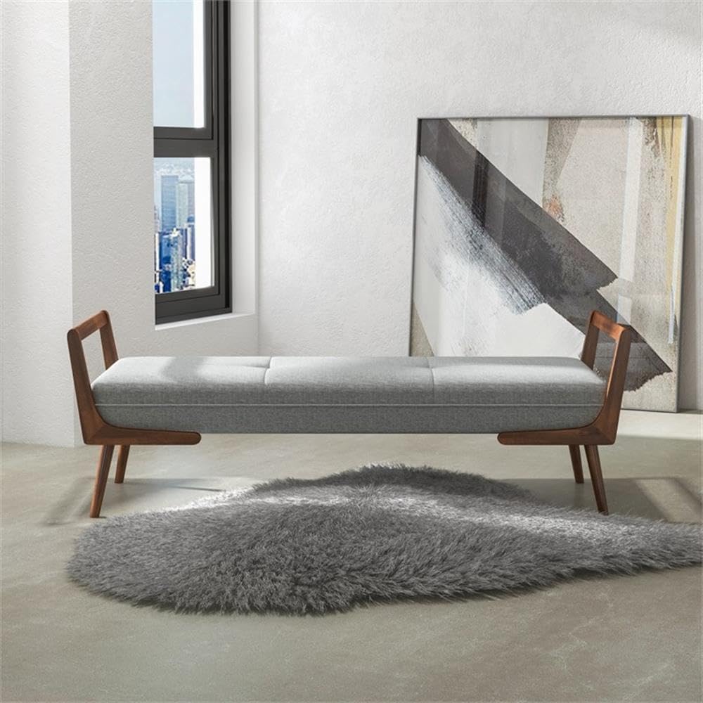 Pemberly Row Mid Century Modern Rectangular Upholstered Bench, Gray Fabric Se...
