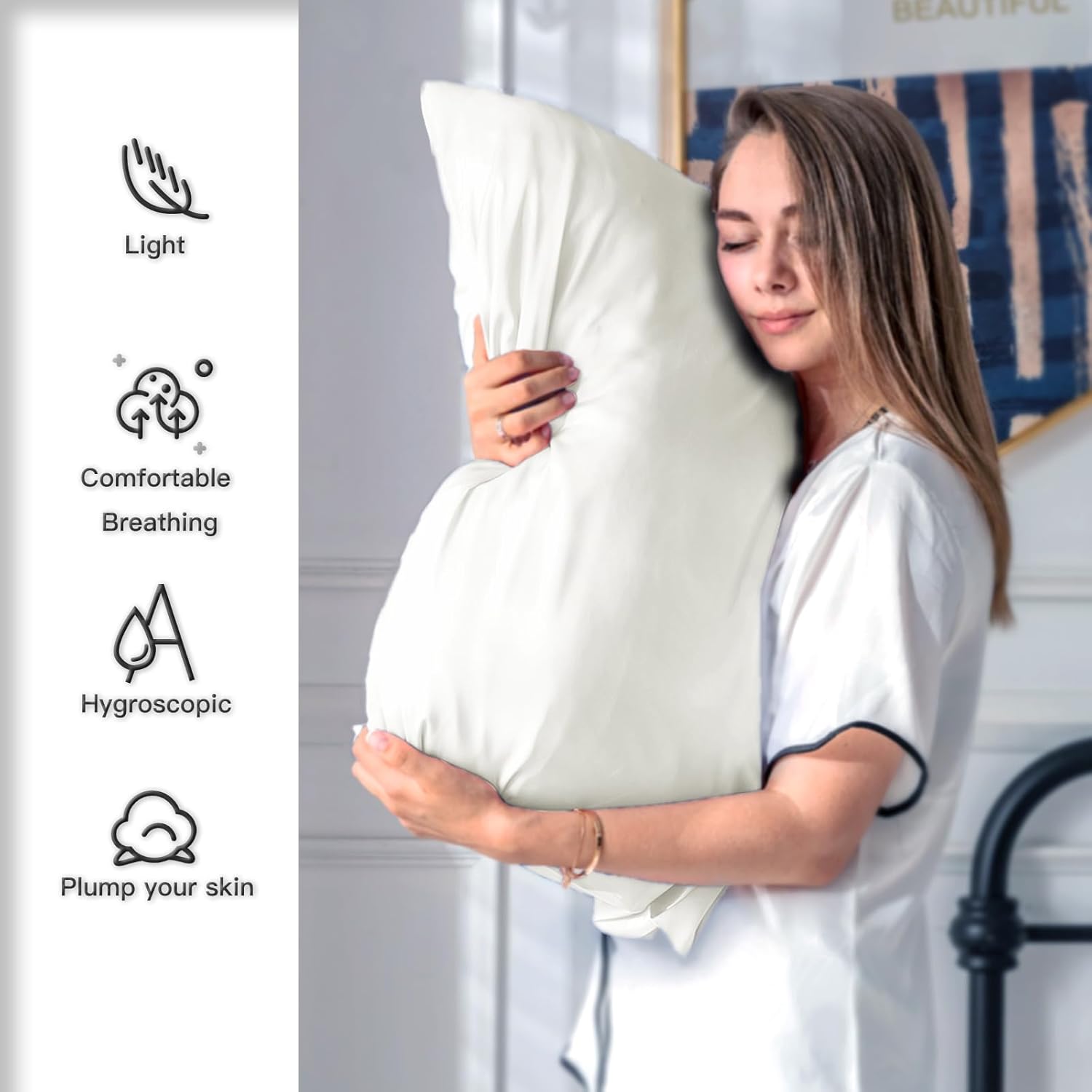 Silk Pillow Cases 2 Pack Soft Breathable and Sliky King Size Pillow Cases Set of 2,Natural Mulberry Satin Silk Pillowcase with Hidden Zipper for Hair and Skin (Ivory,20"X 36",2pcs)