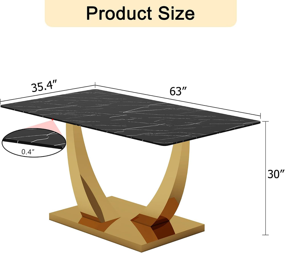 Modern Dining Table for 4/6, 63 Inch Faux Marble Dinner Table, Rectangular Ki...