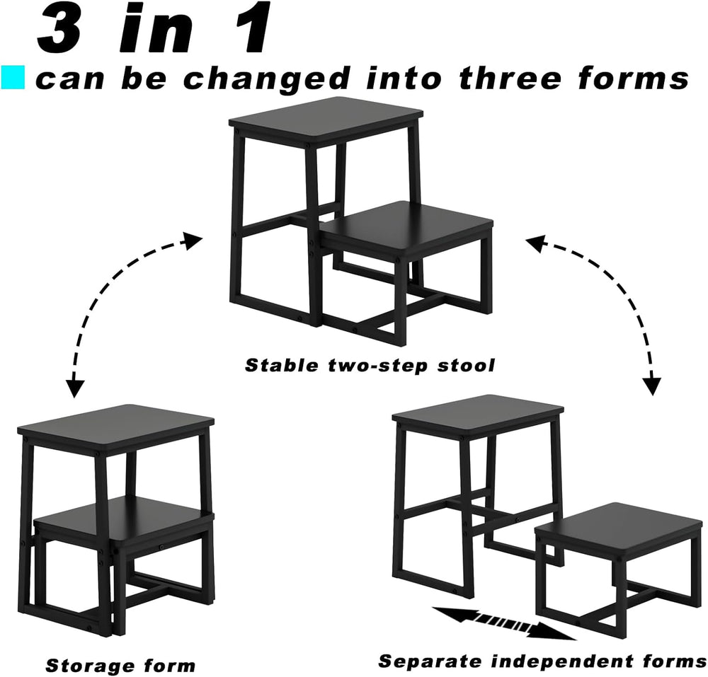 Step Stool for Adults,Holds up to 500Lb,3 in1 Heavy Duty Sturdy Two Step Stoo...