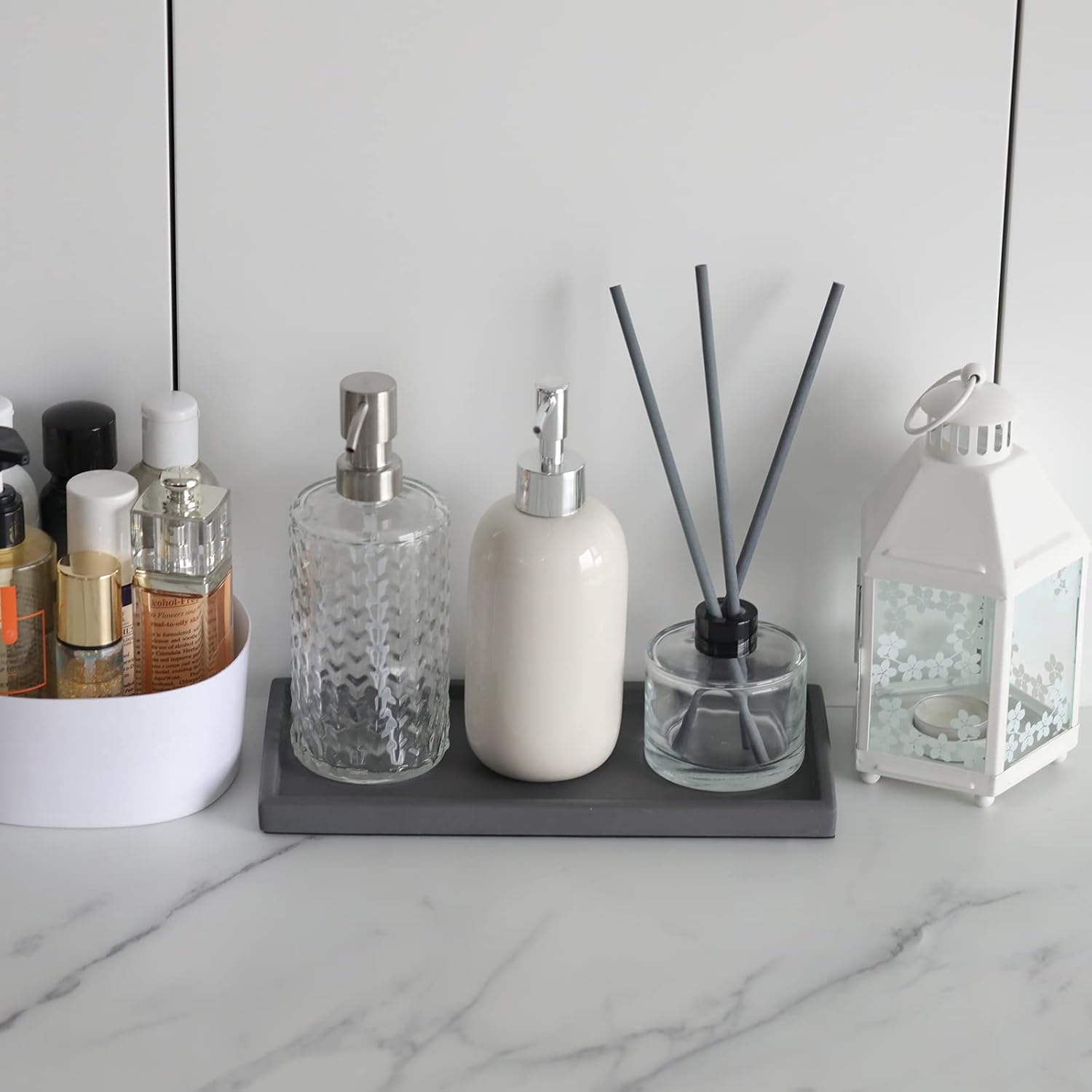 FREELOVE Concrete Decorative Trays for Perfume Cosmetic Bottles Jewelry Jar Candle, Cement Serving Tray for Bathroom Vanity Counter Coffee Table Toilet Tank (Dark-Grey, Rectangle 5.3''X11'')
