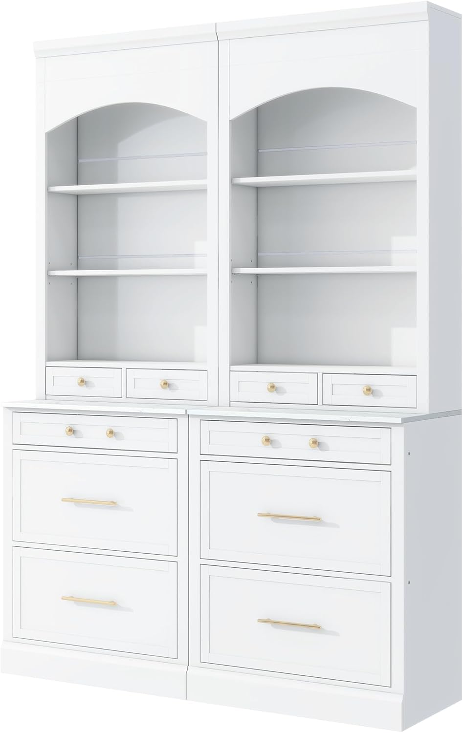 High Kitchen Pantry, Freestanding Tall Kitchen Hutch with Faux Marble Top,Cup...