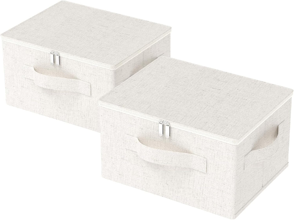Underbed Storage Box with Lid, Foldable Clothes Organizers, Fabric Bins for Organizing Clothes, Shoes, Blankets, Pillows, 17.7x13.7x9.8Inches, Beige, 2 Pack