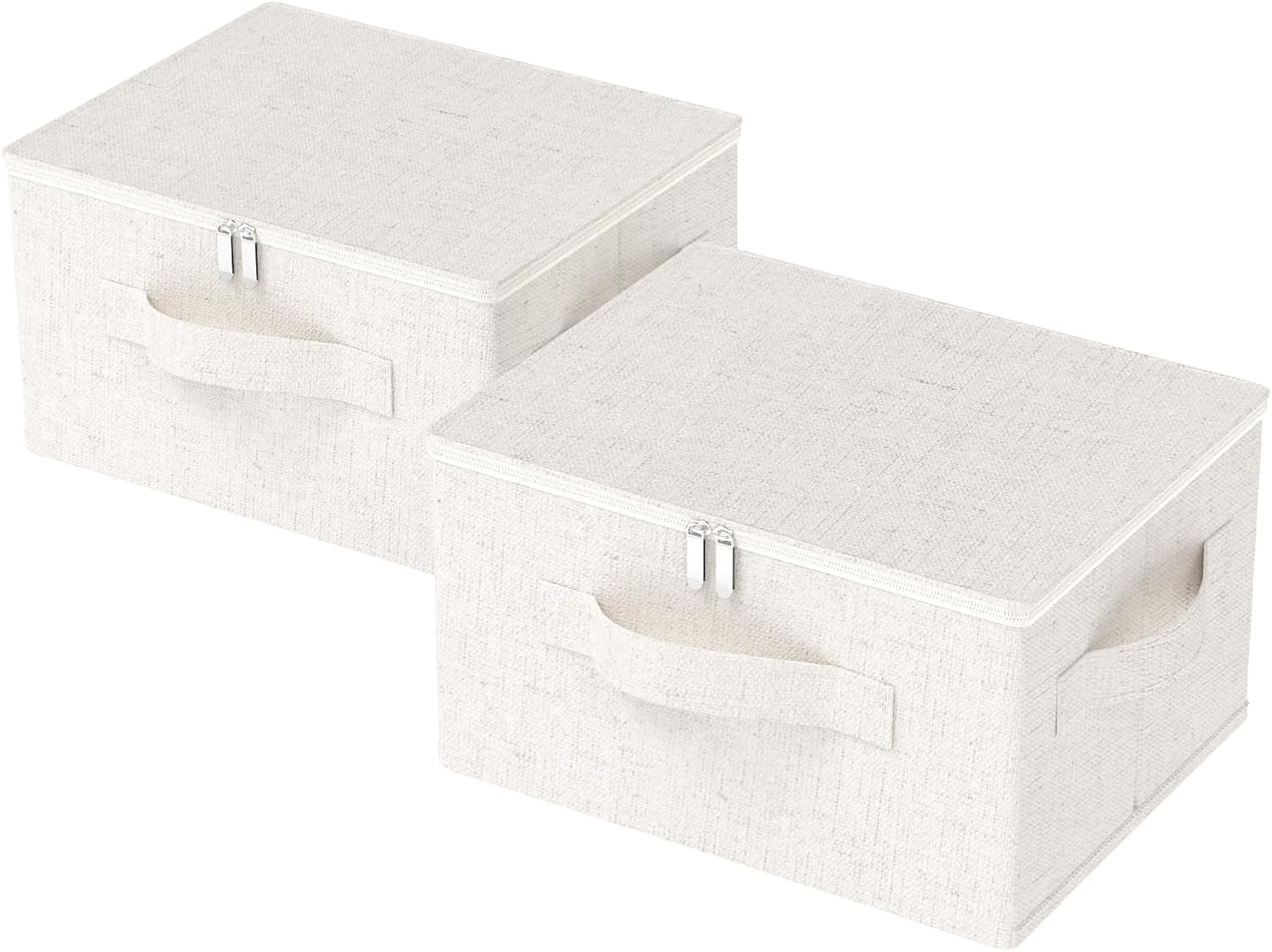 Underbed Storage Box with Lid, Foldable Clothes Organizers, Fabric Bins for Organizing Clothes, Shoes, Blankets, Pillows, 17.7x13.7x9.8Inches, Beige, 2 Pack