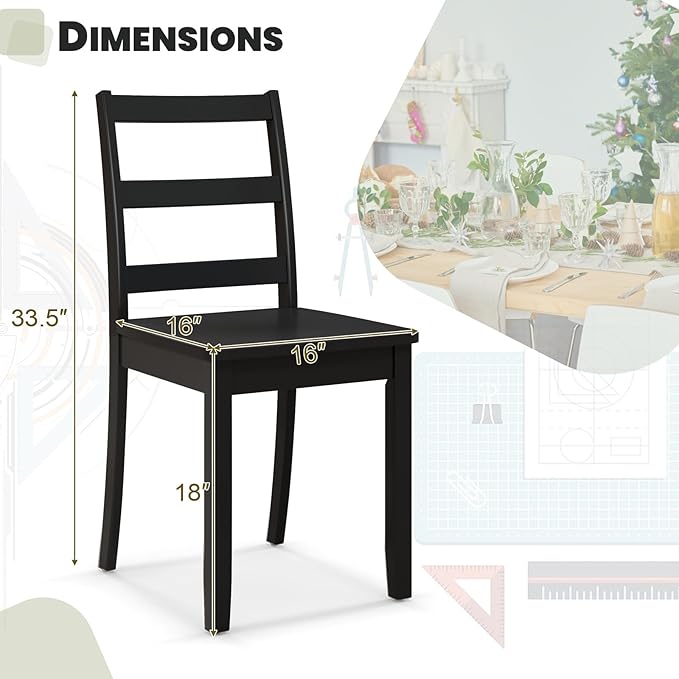 NAFORT Black Dining Chairs Set of 4 Wood, Armless Kitchen Chairs with Solid Rubber Wood Legs, Non-Slip Foot Pads, Max Load 400 Lbs, Farmhouse Seat High Ladder Back Dining Room Chairs