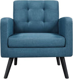 Yaheetech Mid-Century Accent Chairs, Modern Upholstered Living Room Chair, Cozy Armchair Button Tufted Back and Wood Legs for Bedroom/Office/Cafe, Set of 2, Navy Blue