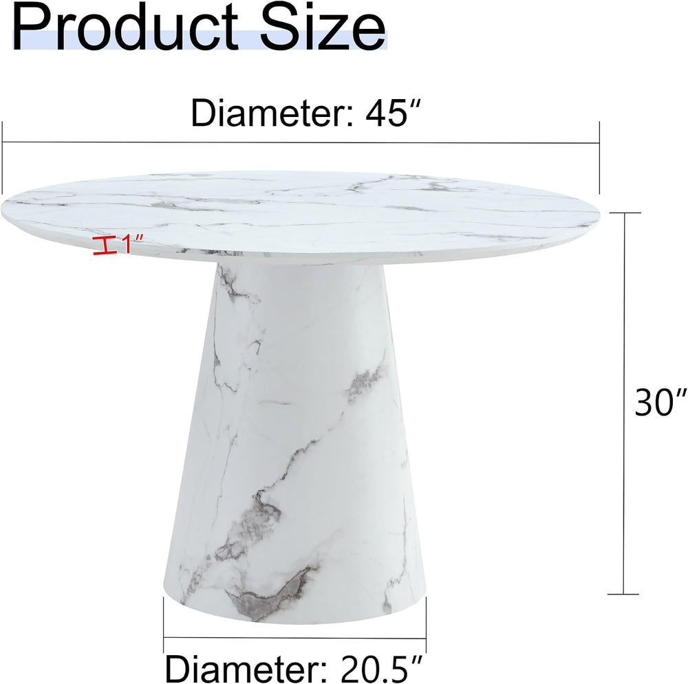 White Dining Table,45'' Round Dining Table for 4-6,Modern Marble-Look...