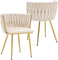 Kiztir Velvet Dining Chairs Set of 2, Upholstered Dining Room Chairs with Gold Metal Legs, Luxury Tufted Dining Chairs for Dining Room, Bedroom, Kitchen