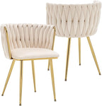 Kiztir Velvet Dining Chairs Set of 2, Upholstered Dining Room Chairs with Gold Metal Legs, Luxury Tufted Dining Chairs for Dining Room, Bedroom, Kitchen