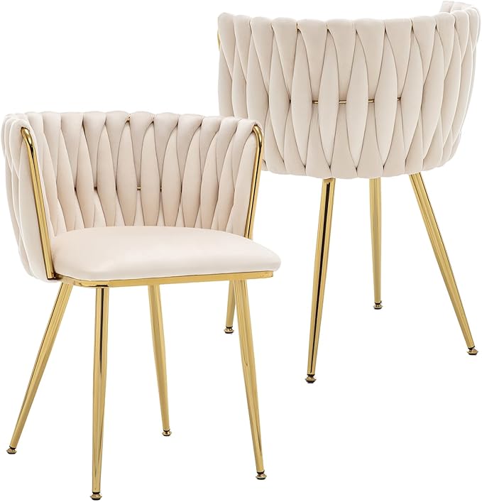 Kiztir Velvet Dining Chairs Set of 2, Upholstered Dining Room Chairs with Gold Metal Legs, Luxury Tufted Dining Chairs for Dining Room, Bedroom, Kitchen