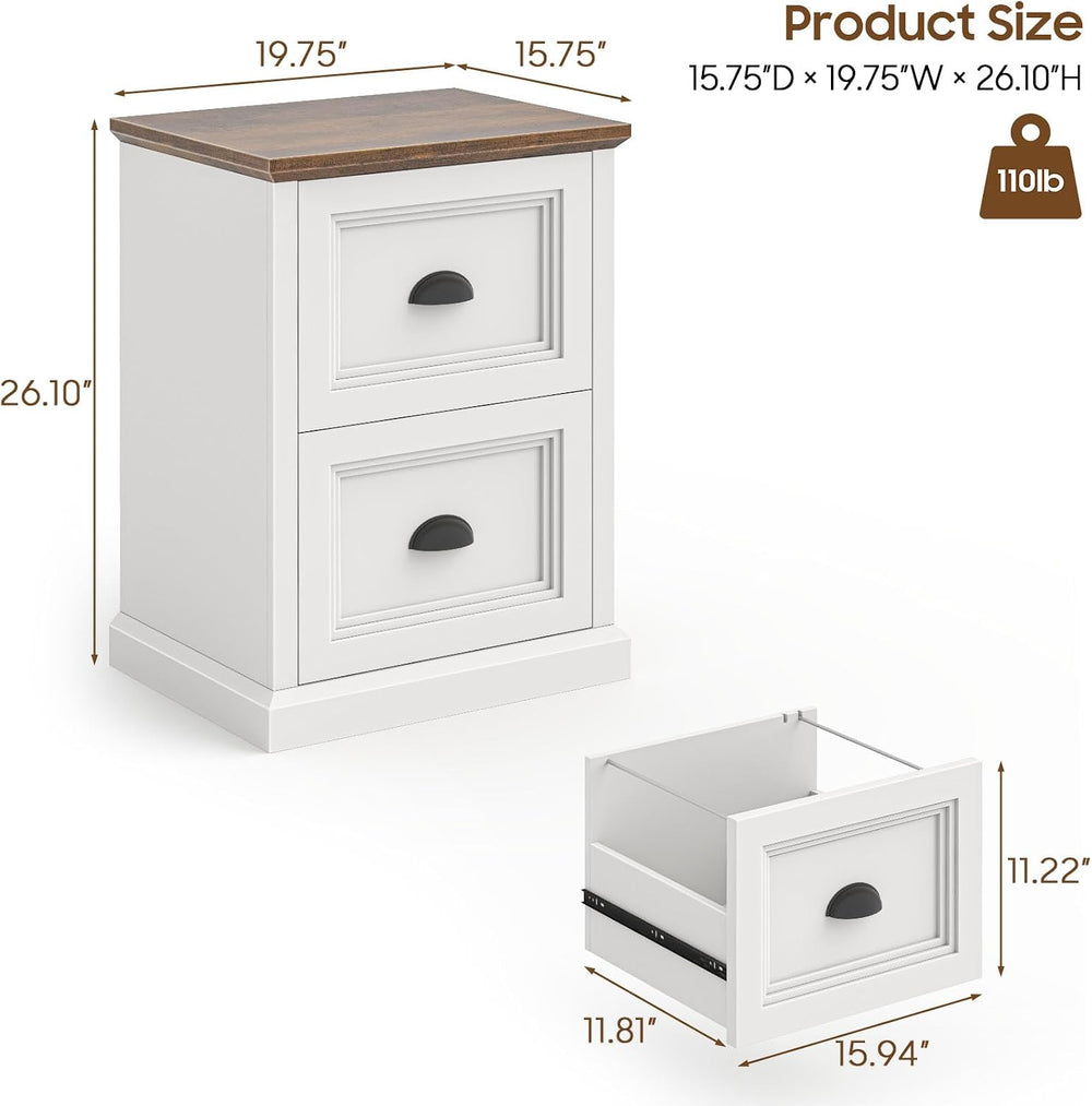 Halitaa Vertical File Cabinet with 2 Drawers for Home Office, White | Farmhou...
