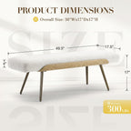 EALSON Modern Ottoman Bench, Upholstered Boucle Fabric Entryway Bench with Metal Legs, 49.5” Cozy Dining Bench for Bedroom Living Room, Beige