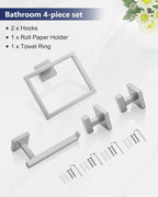 Brushed Nickel Bathroom Hardware Set 4 Pieces, Toilet Paper Holder Set SUS304 Stainless Steel Bath Hand Towel Ring for Bathroom Hardware Accessories Set Wall Mounted