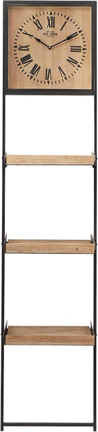 Deco 79 Wood 3 Shelves Wall Shelf with Clock, 16" x 10" x 72", Brown