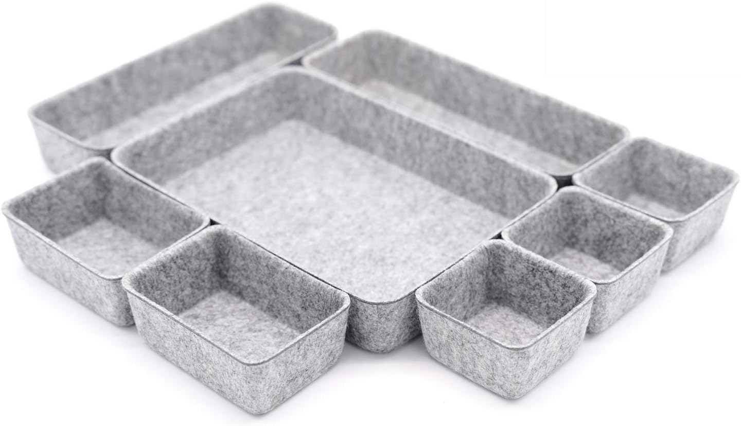 Welaxy Desk Drawer organizers tray Felt storage bins aesthetics room décor for home office dorm closet decluttering minimalist lifestyle (Gray)