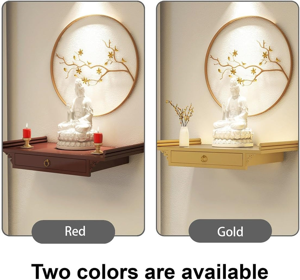 Wall-Mounted Shrine Altar, Prayer Meditation Table with Retractable Pull Plat...