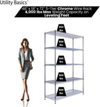 NSF Commercial 5-Tier Wire Shelving with Wheels, 48"x18"x72" Heavy Duty Metal Shelves 4000 lbs Max Capacity, Chrome Storage Rack for Garage Kitchen Pantry Warehouse
