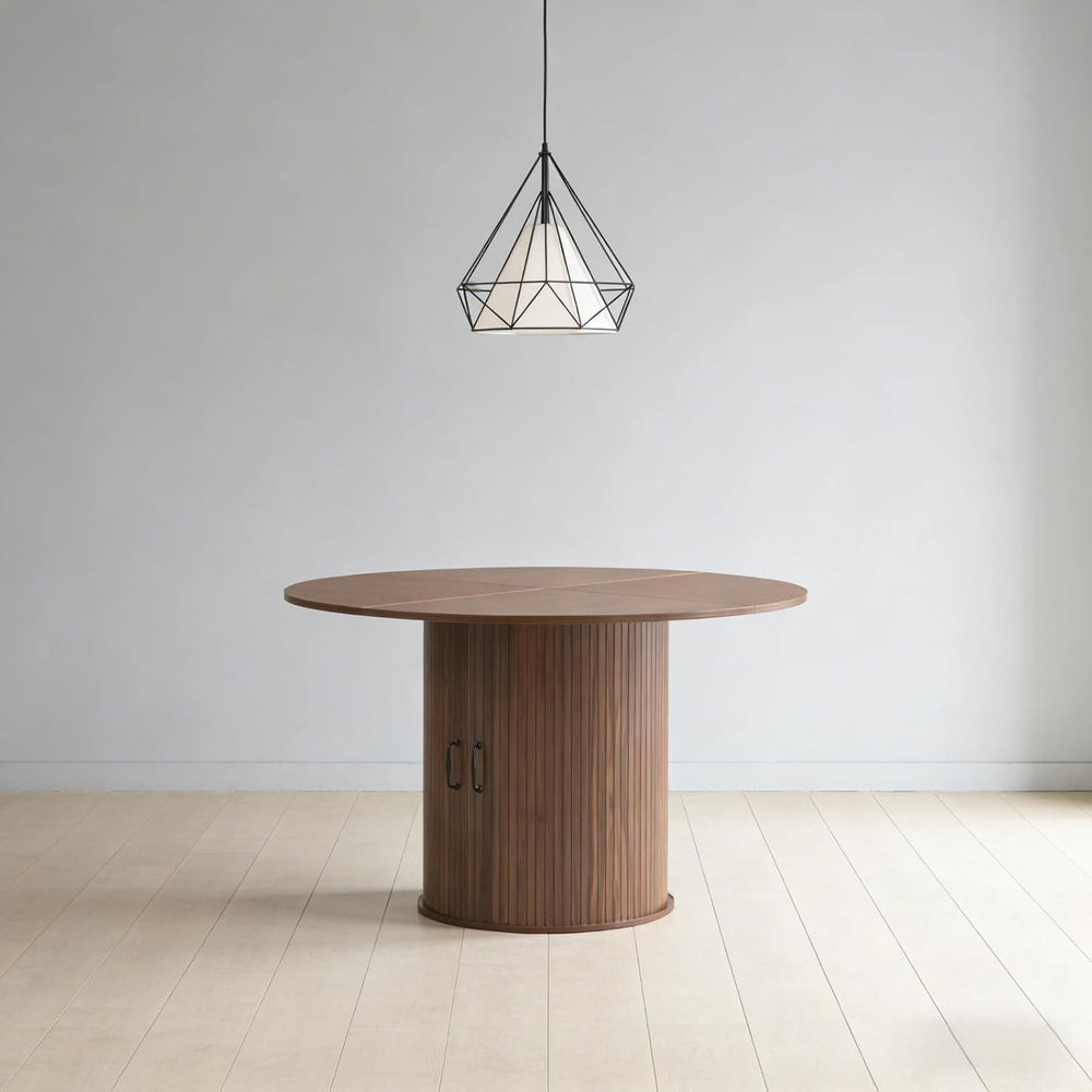 Round Dining Table with Storage Cabinet, Wood Kitchen Table with Double Doors...
