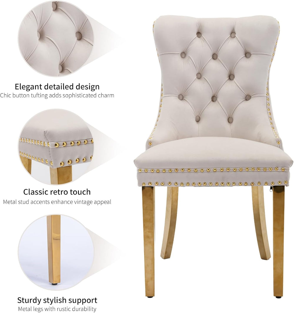 Velvet Dining Chairs Set of 4, Mid Century Tufted Dining Room Chairs with Nai...