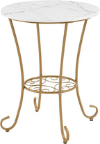 JOIN IRON 2-Piece Bistro Dining Set for Indoor Use, Marble-Look Tabletop with Gold Metal Frame, Vintage French Café Style Round Table and Chairs for Kitchen, Breakfast Nook, Small Apartment (Gold)