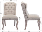 Upholstered Dining Chairs Set of 2 for Kitchen and Dining Room Farmhouse Fabric Tufted Accent Chairs for Living Room and Bedroom with Wooden Legs, Cream