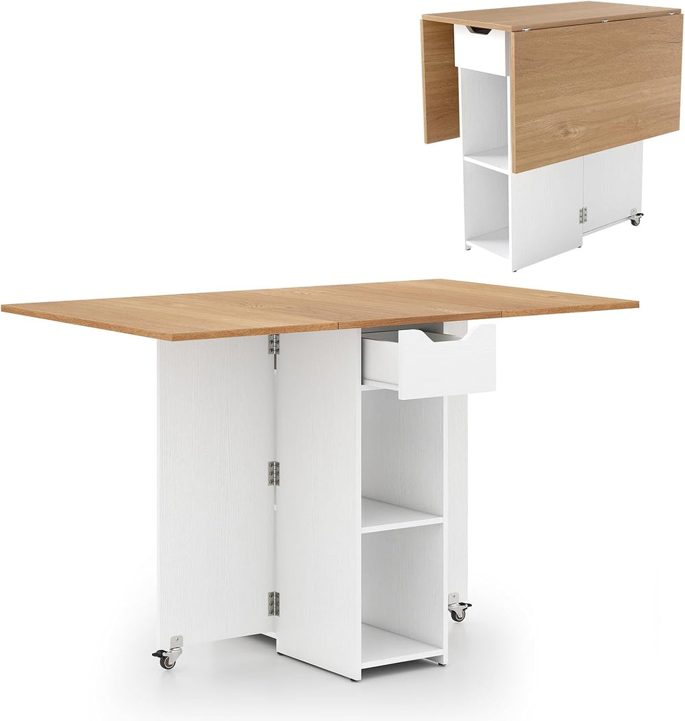 GOFLAME Drop Leaf Dining Table for 2-4, Folding Kitchen Table with Open Shelv...