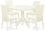 East West Furniture HLIP5-LWH-C 5 Piece Dining Set Includes a Round Dining Room Table with Pedestal and 4 Linen Fabric Upholstered Chairs, 42x42 Inch, Linen White