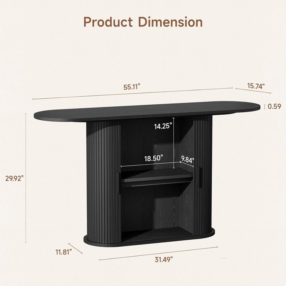 55 Inch Console Table with Storage, Fluted Entryway Tables with Sliding Doors...