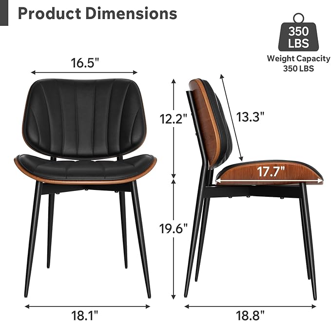Dining Chairs Set of 2, Mid Century Modern Dining Room Chair, Upholstered Fau...