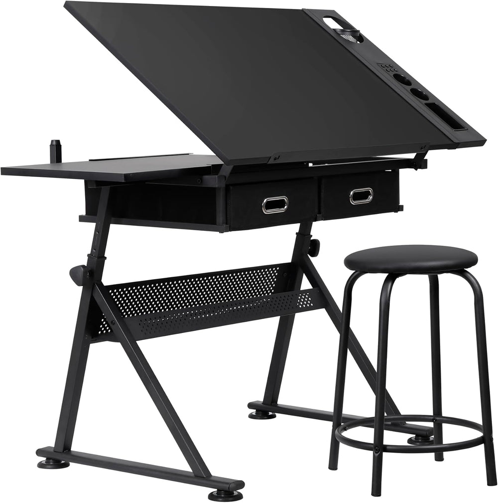 LEMY Drafting Table Art Desk, Height Adjustable Drawing Table Tilting Tableto...