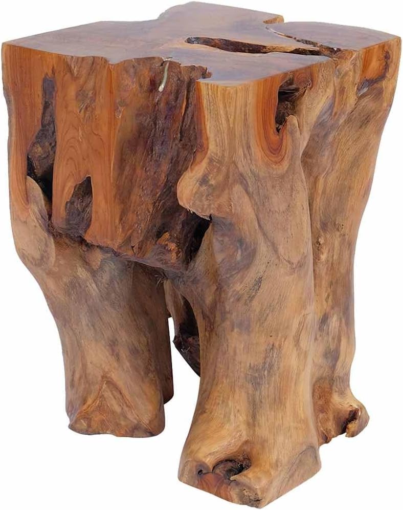 Rustic Stool Solid Teak Wood End Side Table, Small Wooden Stool, Plant Stand,...