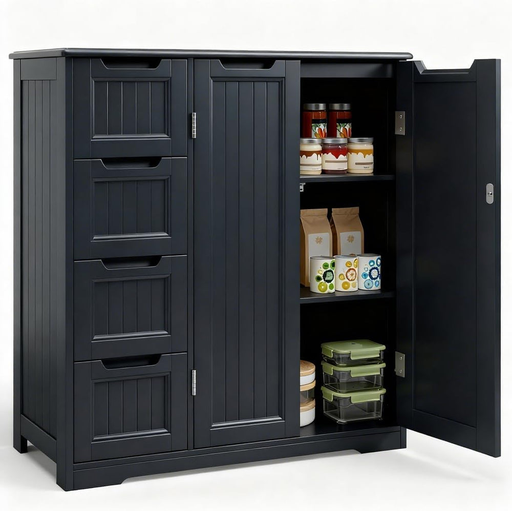 Gizoon Wooden Bathroom Floor Cabinet, Side Storage Organizer Cabinet with 4 D...