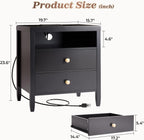 Huuger Nightstand with Charging Station, Black Nightstand with 2 Drawers, Bed Side Table for Bedroom, Bedside Table with Storage, Modern Nightstands, Metal Knobs, Painted Surface