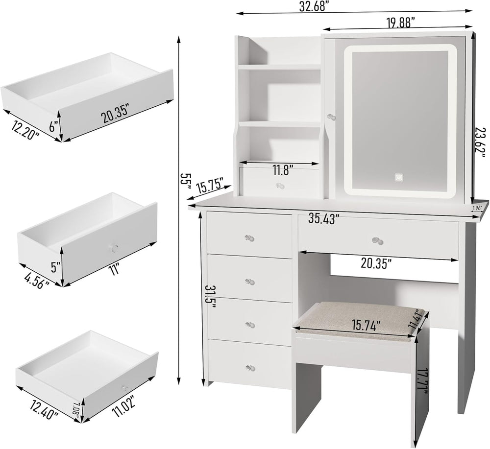 Vanity Desk with Mirror and LED Lights, Makeup Vanity Set with Power Outlet, ...