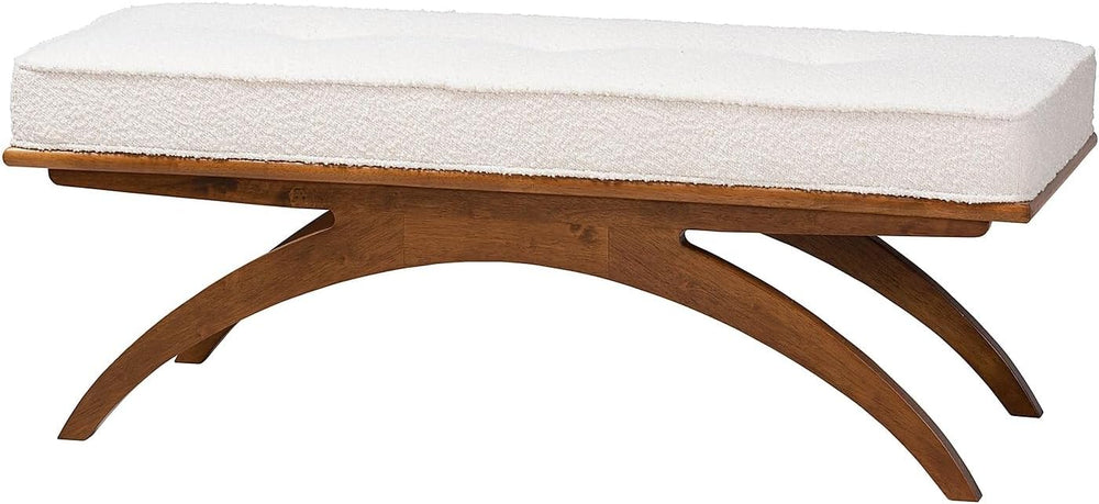 Baxton Studio Orella Boucle Fabric Bench, Cream/Walnut Brown