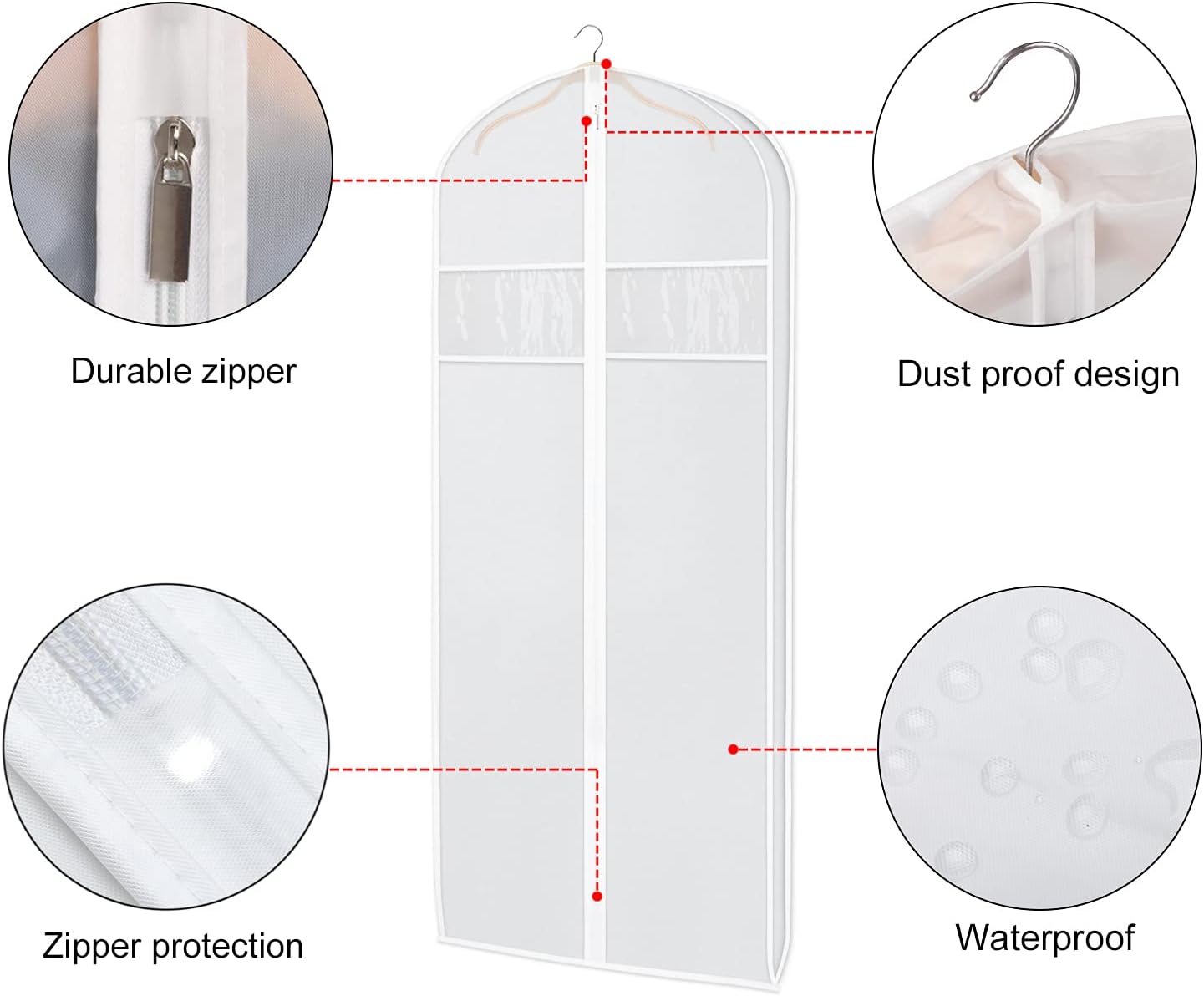 Zilink Dress Garment Bag for Storage Dress Cover Bag for Long Dresses 72 in | 3 in Gusseted, Clear Window, Dress Protector Bag for Long Evening Dresses, Fur Coat, Long Dress, Gown Closet Storage, 2 Pack