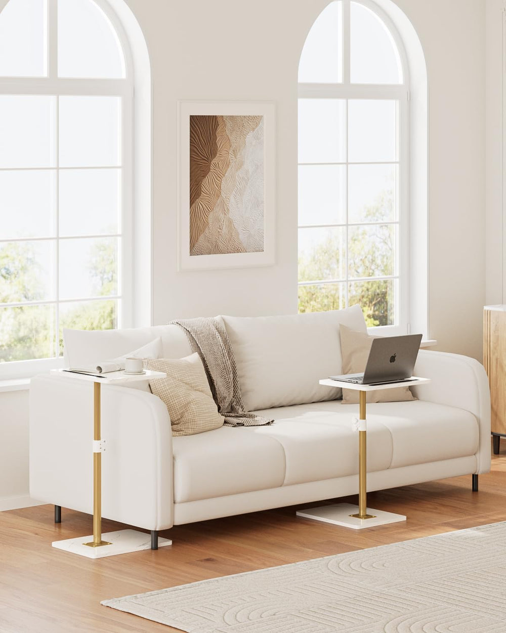 Masupu Sofa Arm Tray Table - 360° Swivel Height Adjustable End Table, Small S...
