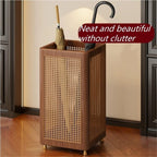Wooden Umbrella Stand, Decorative Umbrella Basket | Umbrella Holder for Entryway, Vintage Minimalist Rectangular Design, Hollow Umbrella Storage for Indoor Use