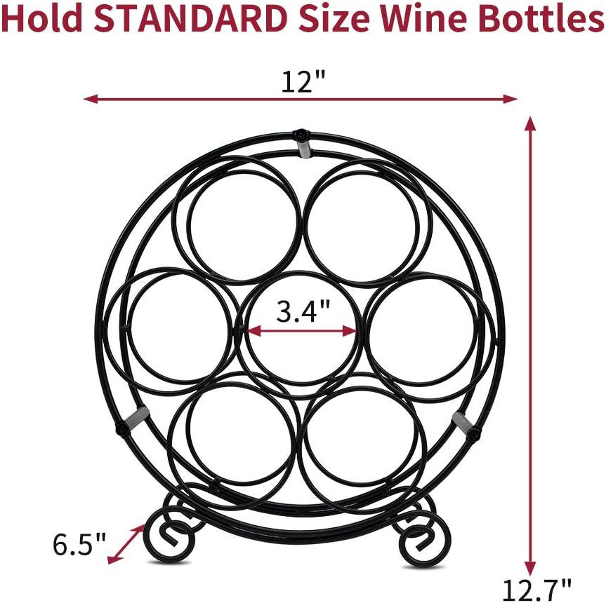 TreeLen Wine Racks Countertop, 7 Bottles Wine Organizer Stand, Metal Free Standing Wine Storage Holder, Water Bottle Holder Stand-Black