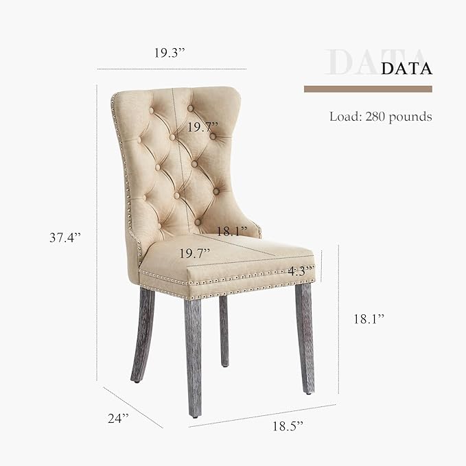 Leather Dining Chair Set of 2, Dining Room Chairs with Nailhead Ring Pull Tri...