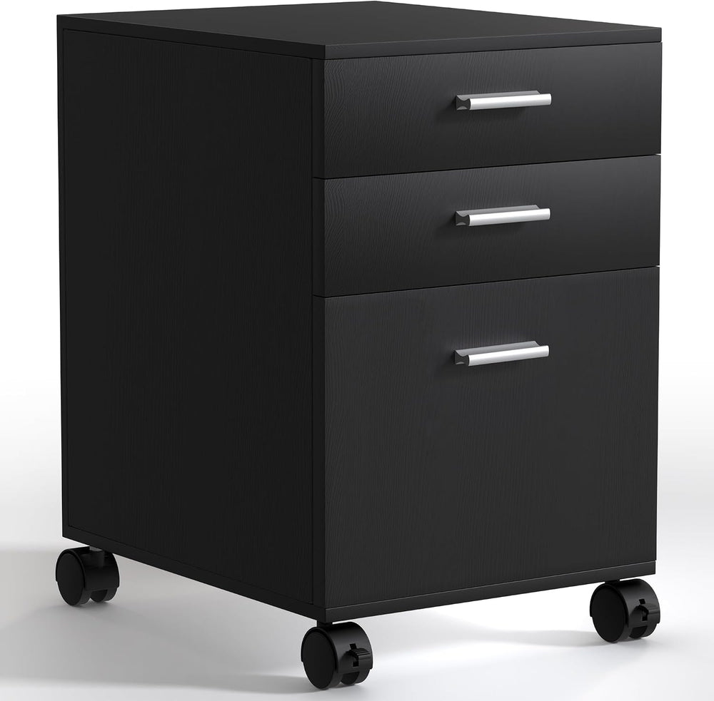 3 Drawer Storage Cabinet,Preassembled Black Wooden Organizer for Files,Under ...