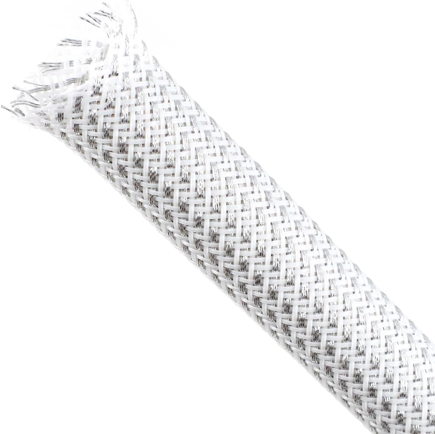 Braided Cable Sleeving, PET Expandable Braided Cable Sleeve, Flexible Mesh Sleeving Cord Management for Audio Video and Other Home Device, Cord Protector from Pets (White Silver, 1/8" x 25ft)