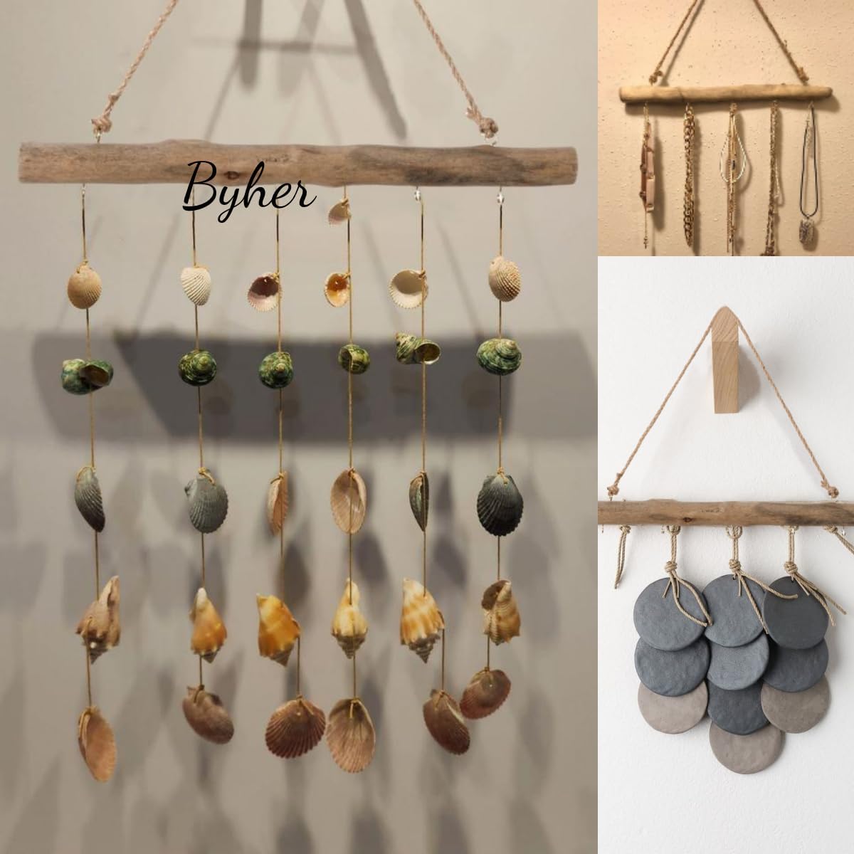 15-Inch Driftwood Wall Hanging Jewelry Hanger - Rustic Wood Logs Hanging Branch Decor with 5 Hooks, Handcrafted from Natural Drift Wood Pieces for Crafts (Rustic)