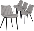 4 PCS Faux Leather Dining Chairs, Mid Century Modern Leisure Upholstered Chair with Metal Legs for Kitchen Living Room Gray