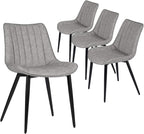 4 PCS Faux Leather Dining Chairs, Mid Century Modern Leisure Upholstered Chair with Metal Legs for Kitchen Living Room Gray